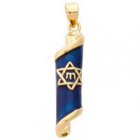 Blue Enamel Mezuzah Pendant